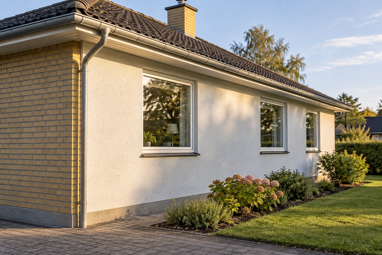 Pudsning af facade i et hus fra 1970erne