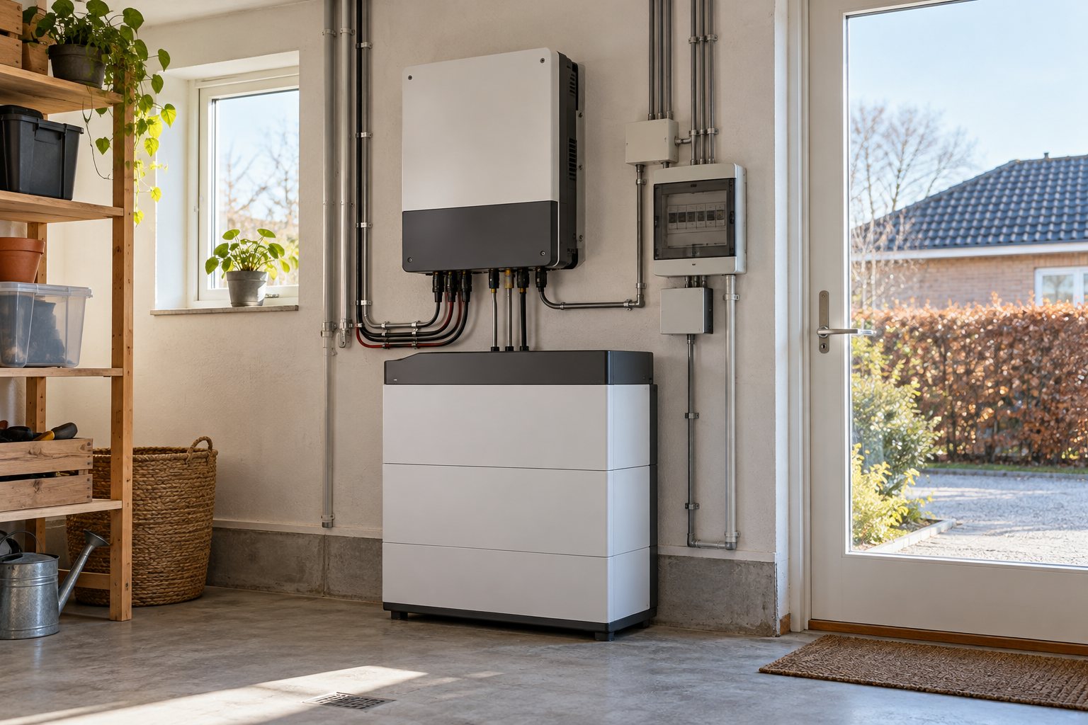 Solceller med batteri – AI-genereret illustration